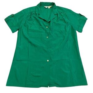 Simpsons Emerald Green Blouse Size 12 70s 80s Short Sleeve Button Down Shirt Top